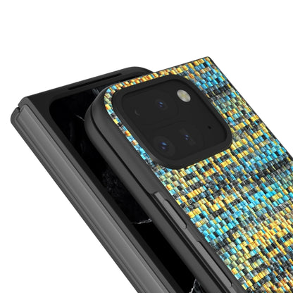 For Google Pixel 9 Pro Fold Black Frame Color Lattice Texture PU Phone Case(Gold) - Google Cases by PMC Jewellery | Online Shopping South Africa | PMC Jewellery | Buy Now Pay Later Mobicred