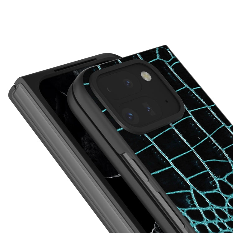 For Google Pixel 9 Pro Fold ABEEL Genuine Leather Crocodile Pattern Black Edge Phone Case(Blue) - Google Cases by PMC Jewellery | Online Shopping South Africa | PMC Jewellery | Buy Now Pay Later Mobicred