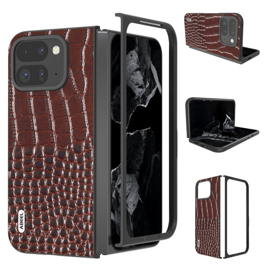 For Google Pixel 9 Pro Fold ABEEL Genuine Leather Crocodile Pattern Black Edge Phone Case(Coffee) - Google Cases by PMC Jewellery | Online Shopping South Africa | PMC Jewellery | Buy Now Pay Later Mobicred