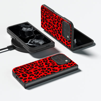 For Google Pixel 9 Pro Fold Black Frame Leopard Full Coverage Phone Case(Red Leopard) - Google Cases by PMC Jewellery | Online Shopping South Africa | PMC Jewellery | Buy Now Pay Later Mobicred