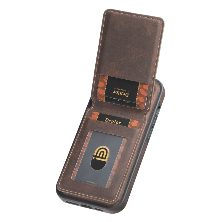 For iPhone 16 Plus Denior D17 Skin Feel MagSafe Detachable Card Slot Phone Case(Brown) - iPhone 16 Plus Cases by Denior | Online Shopping South Africa | PMC Jewellery | Buy Now Pay Later Mobicred