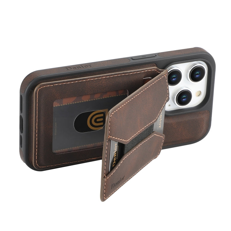 For iPhone 16 Plus Denior D17 Skin Feel MagSafe Detachable Card Slot Phone Case(Brown) - iPhone 16 Plus Cases by Denior | Online Shopping South Africa | PMC Jewellery | Buy Now Pay Later Mobicred