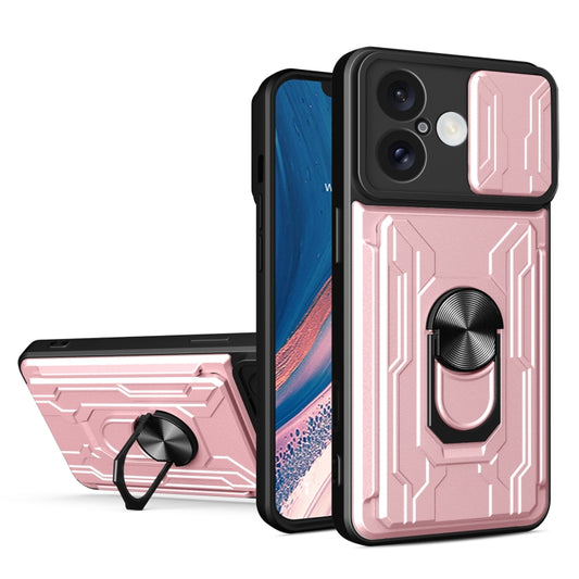 For iPhone 16 Sliding Camshield TPU+PC Phone Case with Card Slot(Rose Gold) - iPhone 16 Cases by PMC Jewellery | Online Shopping South Africa | PMC Jewellery | Buy Now Pay Later Mobicred