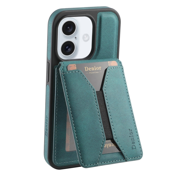 For iPhone 16 Denior D18 Skin Feel Rotating Holder MagSafe Detachable Card Slot Phone Case(Blue) - iPhone 16 Cases by Denior | Online Shopping South Africa | PMC Jewellery | Buy Now Pay Later Mobicred