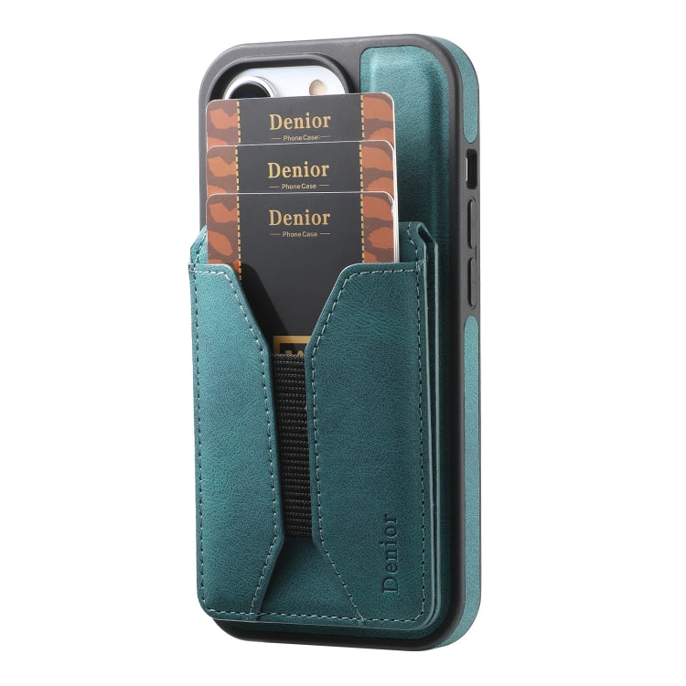 For iPhone 16 Denior D18 Skin Feel Rotating Holder MagSafe Detachable Card Slot Phone Case(Blue) - iPhone 16 Cases by Denior | Online Shopping South Africa | PMC Jewellery | Buy Now Pay Later Mobicred