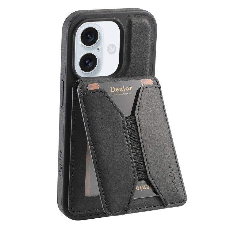 For iPhone 16 Denior D18 Skin Feel Rotating Holder MagSafe Detachable Card Slot Phone Case(Black) - iPhone 16 Cases by Denior | Online Shopping South Africa | PMC Jewellery | Buy Now Pay Later Mobicred