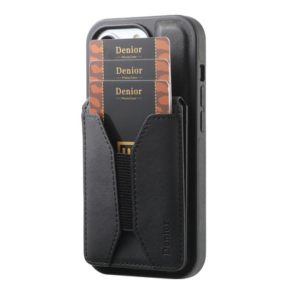 For iPhone 16 Denior D18 Skin Feel Rotating Holder MagSafe Detachable Card Slot Phone Case(Black) - iPhone 16 Cases by Denior | Online Shopping South Africa | PMC Jewellery | Buy Now Pay Later Mobicred