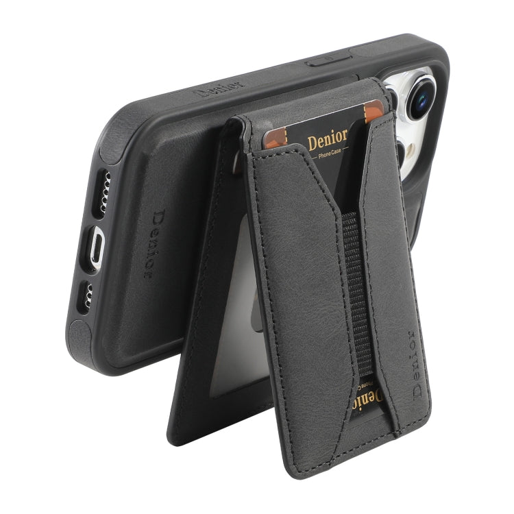 For iPhone 16 Denior D18 Skin Feel Rotating Holder MagSafe Detachable Card Slot Phone Case(Black) - iPhone 16 Cases by Denior | Online Shopping South Africa | PMC Jewellery | Buy Now Pay Later Mobicred