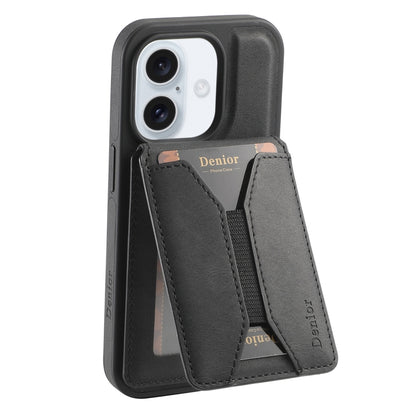 For iPhone 16 Plus Denior D18 Skin Feel Rotating Holder MagSafe Detachable Card Slot Phone Case(Black) - iPhone 16 Plus Cases by Denior | Online Shopping South Africa | PMC Jewellery | Buy Now Pay Later Mobicred