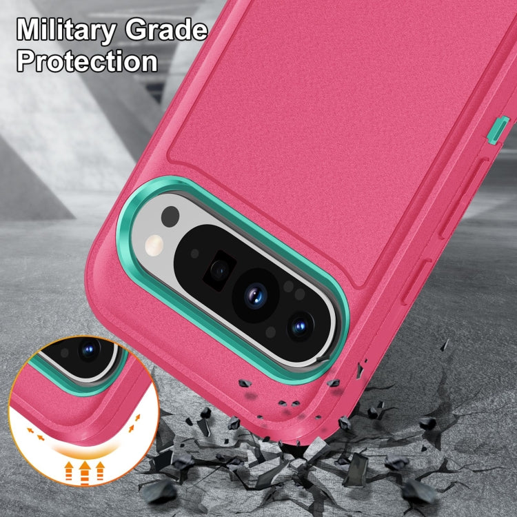 For Google Pixel 9 Pro Rugged PC + Silicone Phone Case with Holder(Rose Red+Light Green) - Google Cases by PMC Jewellery | Online Shopping South Africa | PMC Jewellery | Buy Now Pay Later Mobicred