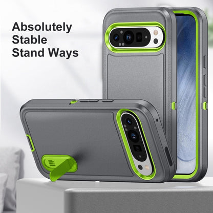 For Google Pixel 9 Pro Rugged PC + Silicone Phone Case with Holder(Grey+Fresh Green) - Google Cases by PMC Jewellery | Online Shopping South Africa | PMC Jewellery | Buy Now Pay Later Mobicred