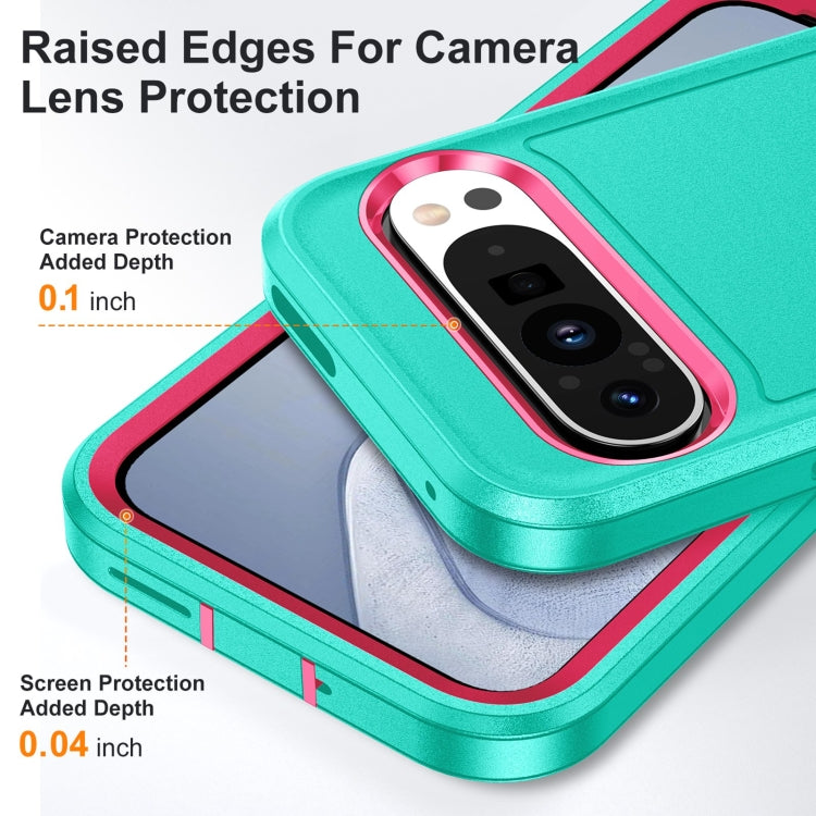 For Google Pixel 9 Pro Rugged PC + Silicone Phone Case with Holder(Light Green+Rose Red) - Google Cases by PMC Jewellery | Online Shopping South Africa | PMC Jewellery | Buy Now Pay Later Mobicred