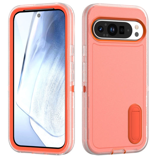 For Google Pixel 9 Pro Rugged PC + Silicone Phone Case with Holder(Transparent+Orange) - Google Cases by PMC Jewellery | Online Shopping South Africa | PMC Jewellery | Buy Now Pay Later Mobicred