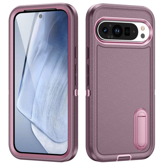 For Google Pixel 9 Pro Rugged PC + Silicone Phone Case with Holder(Purple+Pink) - Google Cases by PMC Jewellery | Online Shopping South Africa | PMC Jewellery | Buy Now Pay Later Mobicred