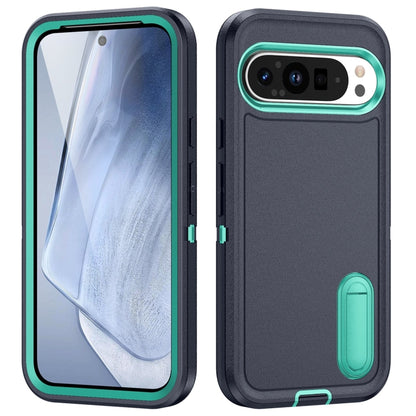 For Google Pixel 9 Rugged PC + Silicone Phone Case with Holder(Dark Blue+Light Green) - Google Cases by PMC Jewellery | Online Shopping South Africa | PMC Jewellery | Buy Now Pay Later Mobicred