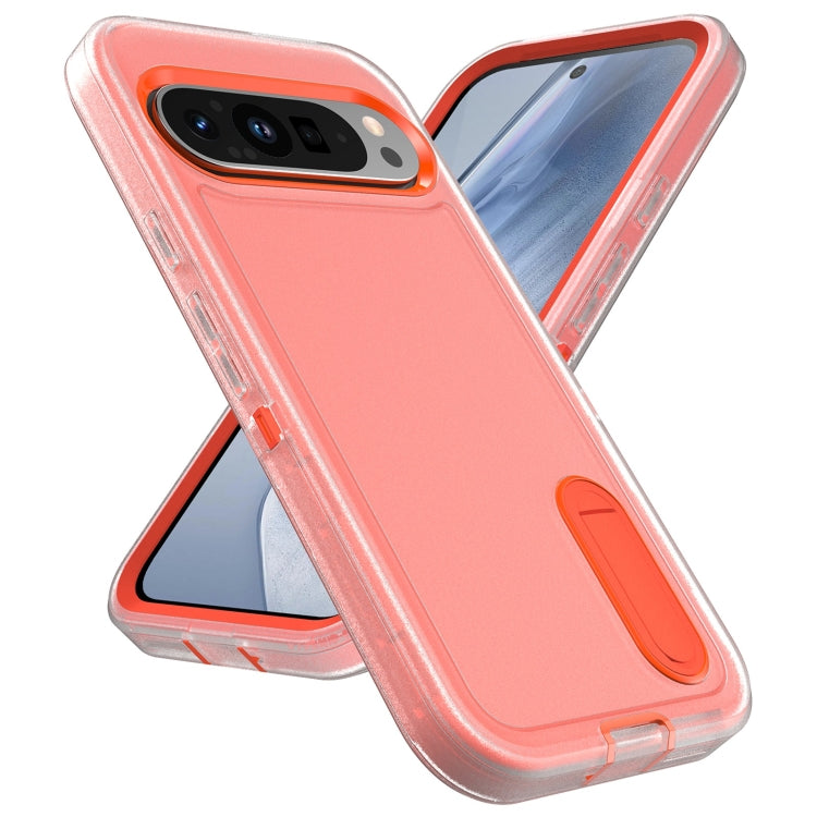 For Google Pixel 9 Rugged PC + Silicone Phone Case with Holder(Transparent+Orange) - Google Cases by PMC Jewellery | Online Shopping South Africa | PMC Jewellery | Buy Now Pay Later Mobicred