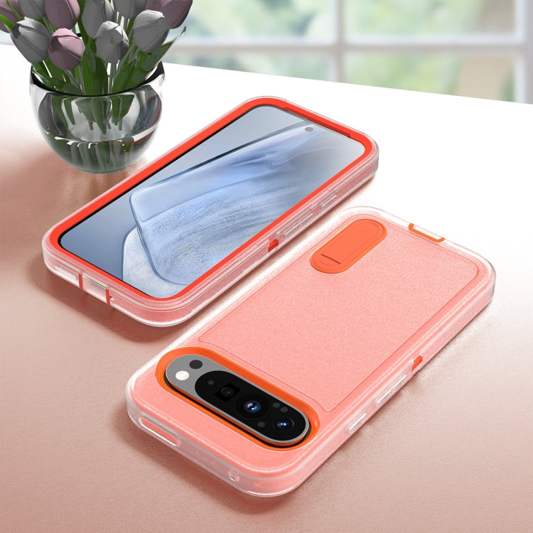 For Google Pixel 9 Rugged PC + Silicone Phone Case with Holder(Transparent+Orange) - Google Cases by PMC Jewellery | Online Shopping South Africa | PMC Jewellery | Buy Now Pay Later Mobicred