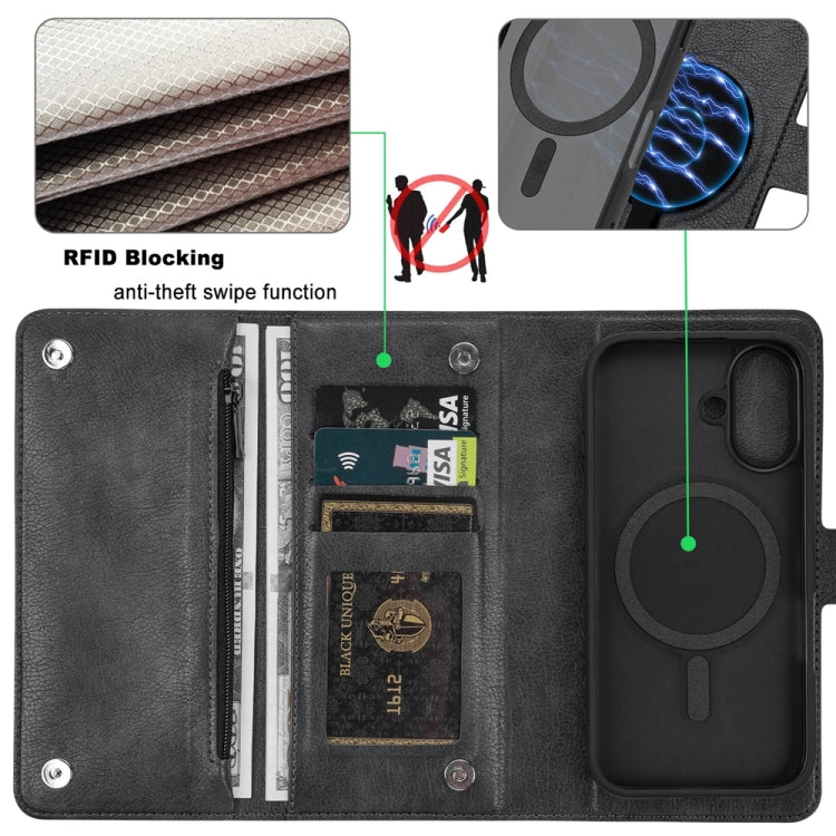 For iPhone 16 ViLi GVB Series MagSafe Magnetic RFID Leather Phone Case(Black) - iPhone 16 Cases by ViLi | Online Shopping South Africa | PMC Jewellery | Buy Now Pay Later Mobicred