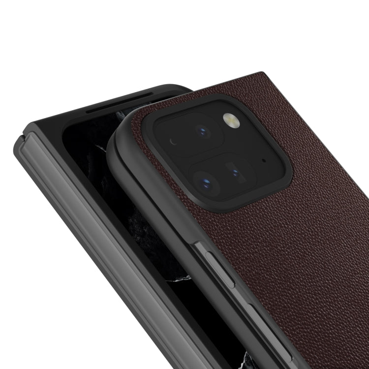 For Google Pixel 9 Pro Fold ABEEL Genuine Leather Elegant Black Edge Phone Case(Coffee) - Google Cases by PMC Jewellery | Online Shopping South Africa | PMC Jewellery | Buy Now Pay Later Mobicred