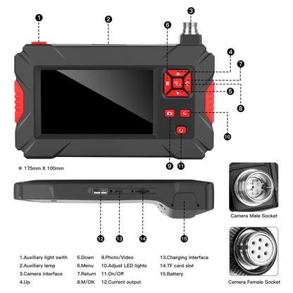 P30 8mm 1080P IP68 Waterproof 4.3 inch Screen Dual Camera Digital Endoscope, Length:2m Hard Cable(Black) -  by PMC Jewellery | Online Shopping South Africa | PMC Jewellery | Buy Now Pay Later Mobicred