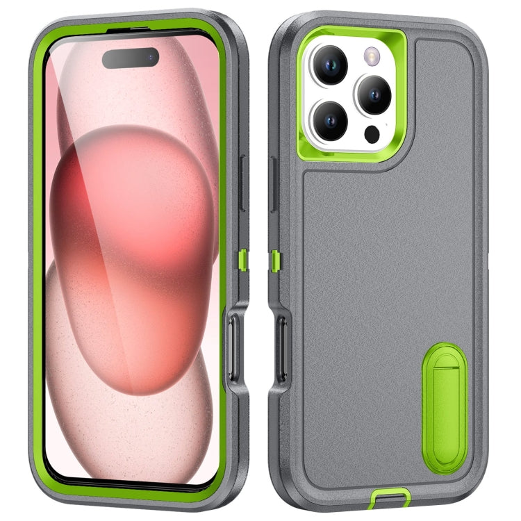 For iPhone 16 Pro Rugged PC + Silicone Phone Case with Holder(Grey+Fresh Green) - iPhone 16 Pro Cases by PMC Jewellery | Online Shopping South Africa | PMC Jewellery | Buy Now Pay Later Mobicred