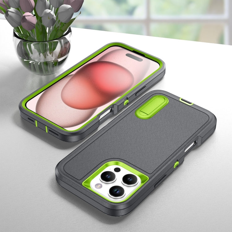 For iPhone 16 Pro Rugged PC + Silicone Phone Case with Holder(Grey+Fresh Green) - iPhone 16 Pro Cases by PMC Jewellery | Online Shopping South Africa | PMC Jewellery | Buy Now Pay Later Mobicred