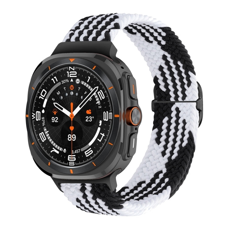 For Samsung Galaxy Watch Ultra 47mm Slide Buckle Nylon Braided Watch Band(Black White) - Watch Bands by PMC Jewellery | Online Shopping South Africa | PMC Jewellery | Buy Now Pay Later Mobicred