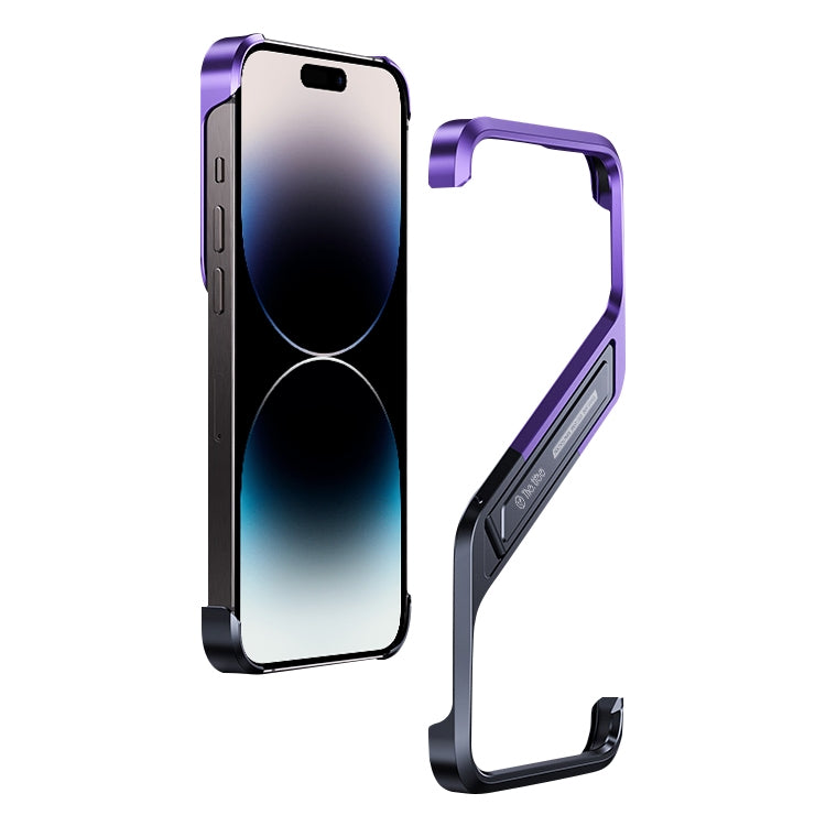 For iPhone 14 Pro Max S-shaped Stand Frameless Metal Phone Case(Black Purple) - iPhone 14 Pro Max Cases by PMC Jewellery | Online Shopping South Africa | PMC Jewellery | Buy Now Pay Later Mobicred