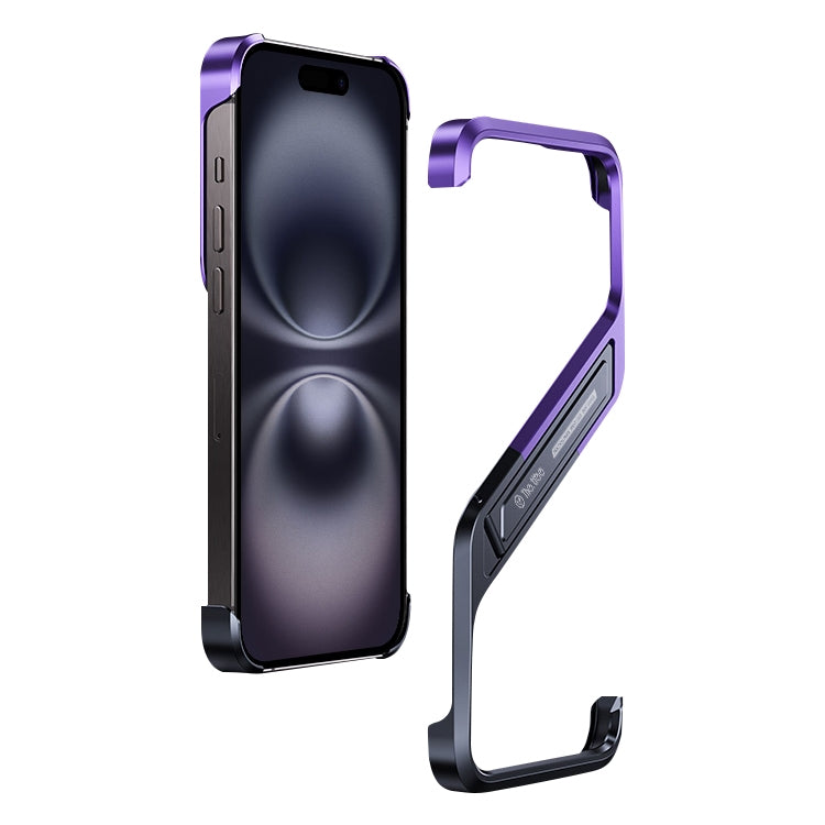 For iPhone 16 S-shaped Stand Frameless Metal Phone Case(Black Purple) - iPhone 16 Cases by PMC Jewellery | Online Shopping South Africa | PMC Jewellery | Buy Now Pay Later Mobicred