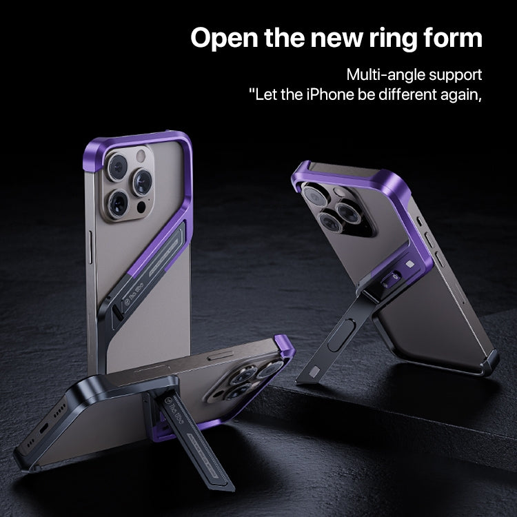 For iPhone 16 Pro S-shaped Stand Frameless Metal Phone Case(Black Purple) - iPhone 16 Pro Cases by PMC Jewellery | Online Shopping South Africa | PMC Jewellery | Buy Now Pay Later Mobicred