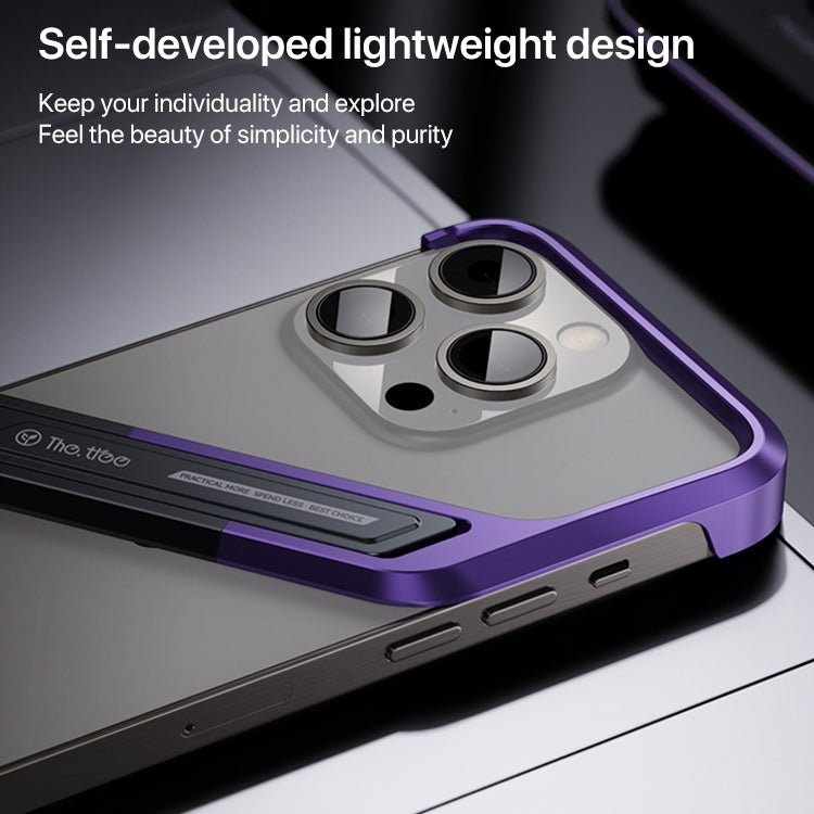 For iPhone 16 Pro S-shaped Stand Frameless Metal Phone Case(Black Purple) - iPhone 16 Pro Cases by PMC Jewellery | Online Shopping South Africa | PMC Jewellery | Buy Now Pay Later Mobicred