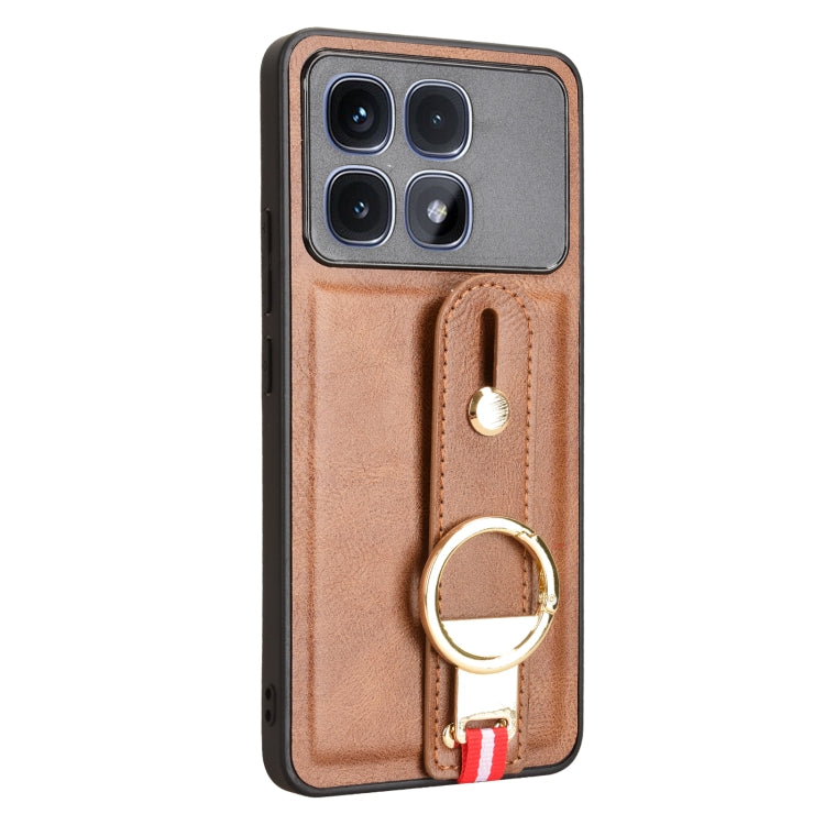 For Redmi K70 Ultra Wristband Leather Back Phone Case(Brown) - Xiaomi Cases by PMC Jewellery | Online Shopping South Africa | PMC Jewellery | Buy Now Pay Later Mobicred