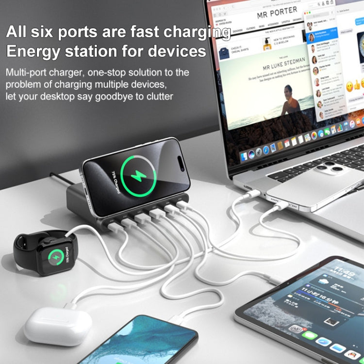 160W 4 x Type-C + 2 x USB Multi Ports Charger Support QI Wireless Charging(Black) - Multifunction Charger by PMC Jewellery | Online Shopping South Africa | PMC Jewellery | Buy Now Pay Later Mobicred