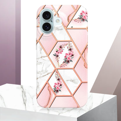 For iPhone 16 Plus Splicing Marble Flower IMD TPU Phone Case(Pink Flower) - iPhone 16 Plus Cases by PMC Jewellery | Online Shopping South Africa | PMC Jewellery | Buy Now Pay Later Mobicred