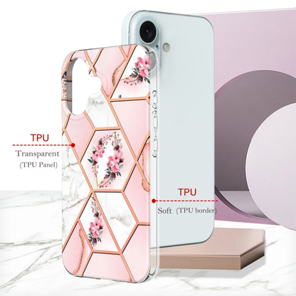 For iPhone 16 Plus Splicing Marble Flower IMD TPU Phone Case(Pink Flower) - iPhone 16 Plus Cases by PMC Jewellery | Online Shopping South Africa | PMC Jewellery | Buy Now Pay Later Mobicred