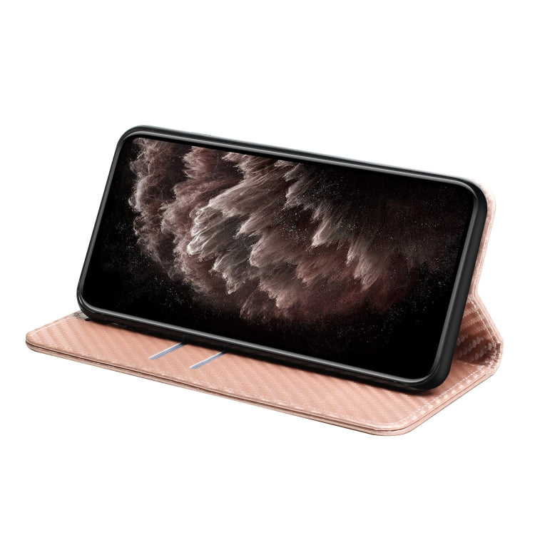 For iPhone 16 Plus Carbon Fiber Texture Magnetic Flip Leather Phone Case(Rose Gold) - iPhone 16 Plus Cases by PMC Jewellery | Online Shopping South Africa | PMC Jewellery | Buy Now Pay Later Mobicred