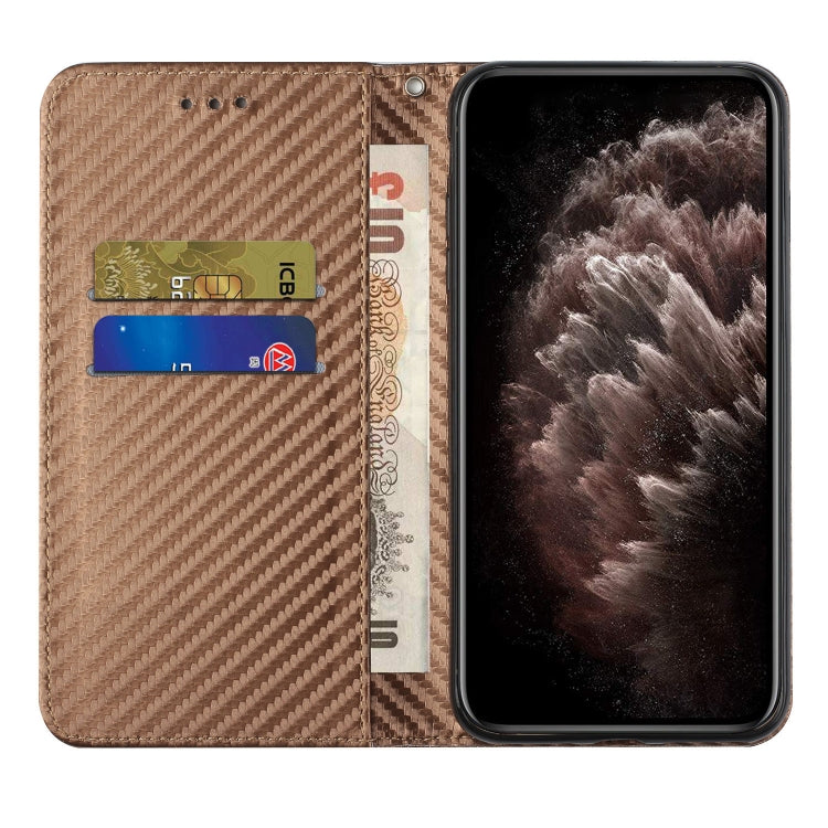 For iPhone 16 Carbon Fiber Texture Magnetic Flip Leather Phone Case(Brown) - iPhone 16 Cases by PMC Jewellery | Online Shopping South Africa | PMC Jewellery | Buy Now Pay Later Mobicred