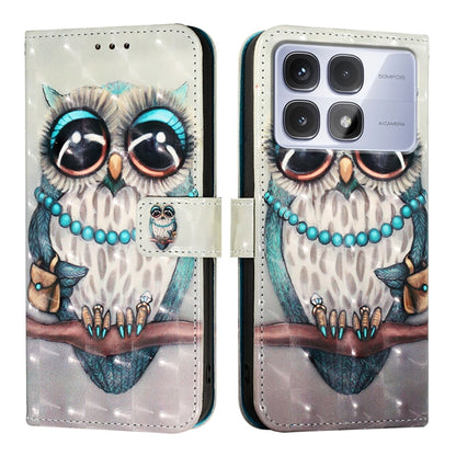 For Redmi K70 Ultra 5G Global 3D Painting Horizontal Flip Leather Phone Case(Grey Owl) - Xiaomi Cases by PMC Jewellery | Online Shopping South Africa | PMC Jewellery | Buy Now Pay Later Mobicred