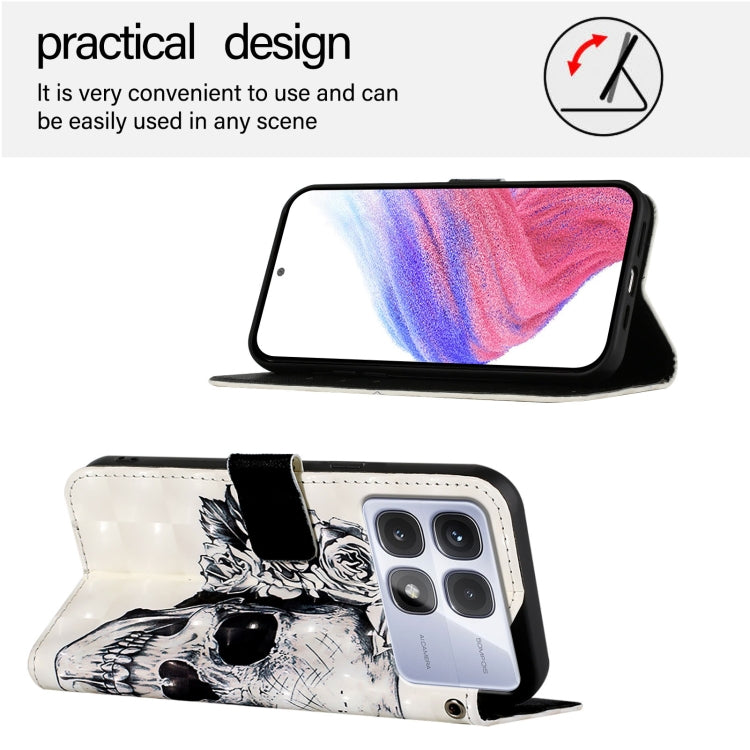 For Redmi K70 Ultra 5G Global 3D Painting Horizontal Flip Leather Phone Case(Skull) - Xiaomi Cases by PMC Jewellery | Online Shopping South Africa | PMC Jewellery | Buy Now Pay Later Mobicred