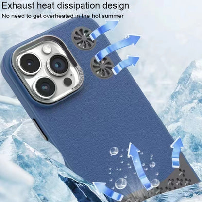 For iPhone 16 Pro Leather Textured Fan Hollow Cooling MagSafe Magnetic Phone Case(Blue) - iPhone 16 Pro Cases by PMC Jewellery | Online Shopping South Africa | PMC Jewellery | Buy Now Pay Later Mobicred