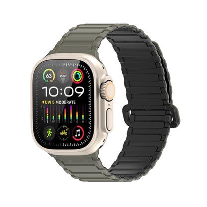 For Apple Watch Series 8 45mm DUX DUCIS KJ Series Magnetic Buckle Silicone Watch Band(Black Green) - Watch Bands by DUX DUCIS | Online Shopping South Africa | PMC Jewellery | Buy Now Pay Later Mobicred