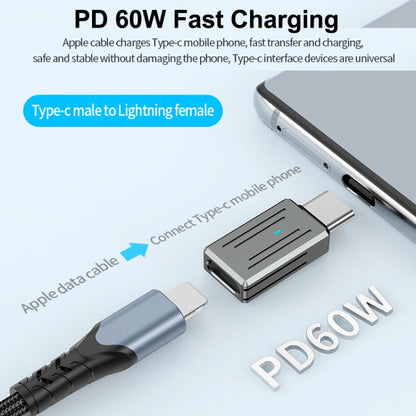 USB-C / Type-C Male to 8 Pin Female Zinc Alloy PD Adapter, Support Fast Charging / Data Transmission(Gun Metal) - Converter & Adapter by PMC Jewellery | Online Shopping South Africa | PMC Jewellery | Buy Now Pay Later Mobicred