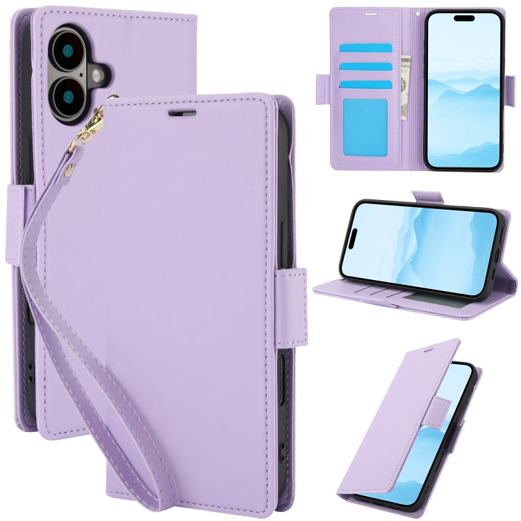 For iPhone 16 Plus Side Buckle RFID Anti-theft Leather Phone Case(Light Purple) - iPhone 16 Plus Cases by PMC Jewellery | Online Shopping South Africa | PMC Jewellery | Buy Now Pay Later Mobicred