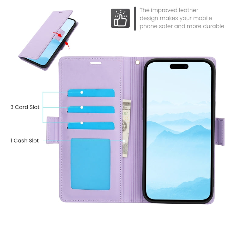 For iPhone 16 Plus Side Buckle RFID Anti-theft Leather Phone Case(Light Purple) - iPhone 16 Plus Cases by PMC Jewellery | Online Shopping South Africa | PMC Jewellery | Buy Now Pay Later Mobicred