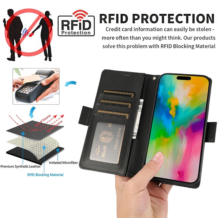 For iPhone 16 Pro Max Side Buckle RFID Anti-theft Leather Phone Case(Black) - iPhone 16 Pro Max Cases by PMC Jewellery | Online Shopping South Africa | PMC Jewellery | Buy Now Pay Later Mobicred