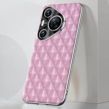 For Huawei Pura 70 Pro / 70 Pro+ Silver Edge Rhombic Texture PU Leather Phone Case(Pink) - Huawei Cases by PMC Jewellery | Online Shopping South Africa | PMC Jewellery | Buy Now Pay Later Mobicred