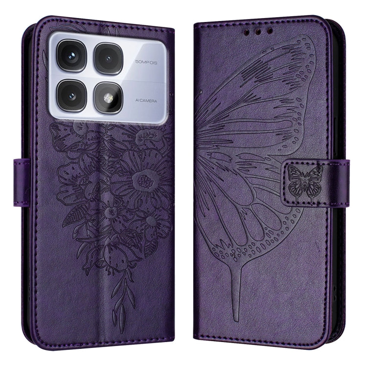 For Redmi K70 Ultra 5G Global Embossed Butterfly Leather Phone Case(Dark Purple) - Xiaomi Cases by PMC Jewellery | Online Shopping South Africa | PMC Jewellery | Buy Now Pay Later Mobicred