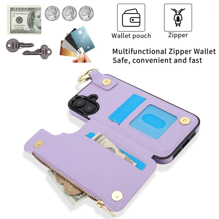 For iPhone 16 RFlD Anti-theft Double Buckle Ring Zipper Card Phone Case(Purple) - iPhone 16 Cases by PMC Jewellery | Online Shopping South Africa | PMC Jewellery | Buy Now Pay Later Mobicred