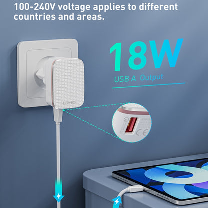 LDNIO A1204Q QC3.0 18W USB Fast Charger with 1m USB to 8 Pin Cable, Plug Type:UK Plug(White Gold) - USB Charger by LDNIO | Online Shopping South Africa | PMC Jewellery | Buy Now Pay Later Mobicred