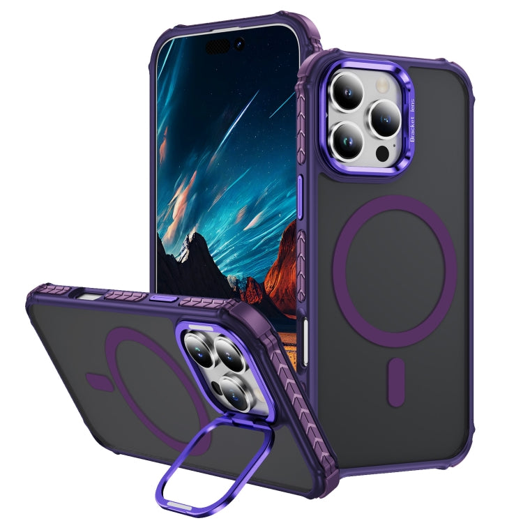 For iPhone 16 Pro Rainbow Series Skin Feel MagSafe Lens Holder Phone Case(Dark Purple) - iPhone 16 Pro Cases by PMC Jewellery | Online Shopping South Africa | PMC Jewellery | Buy Now Pay Later Mobicred